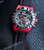Rolex Daytona Skeleton Face Dandong 4130 Movement 40mm Red Carbon Fiber Case Fabric Band Watch